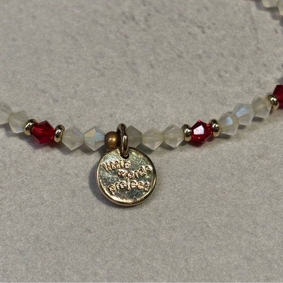 Pure Barre Little Words Project Red and White Beaded Bracelet with Gold Charm - Picture 2 of 2